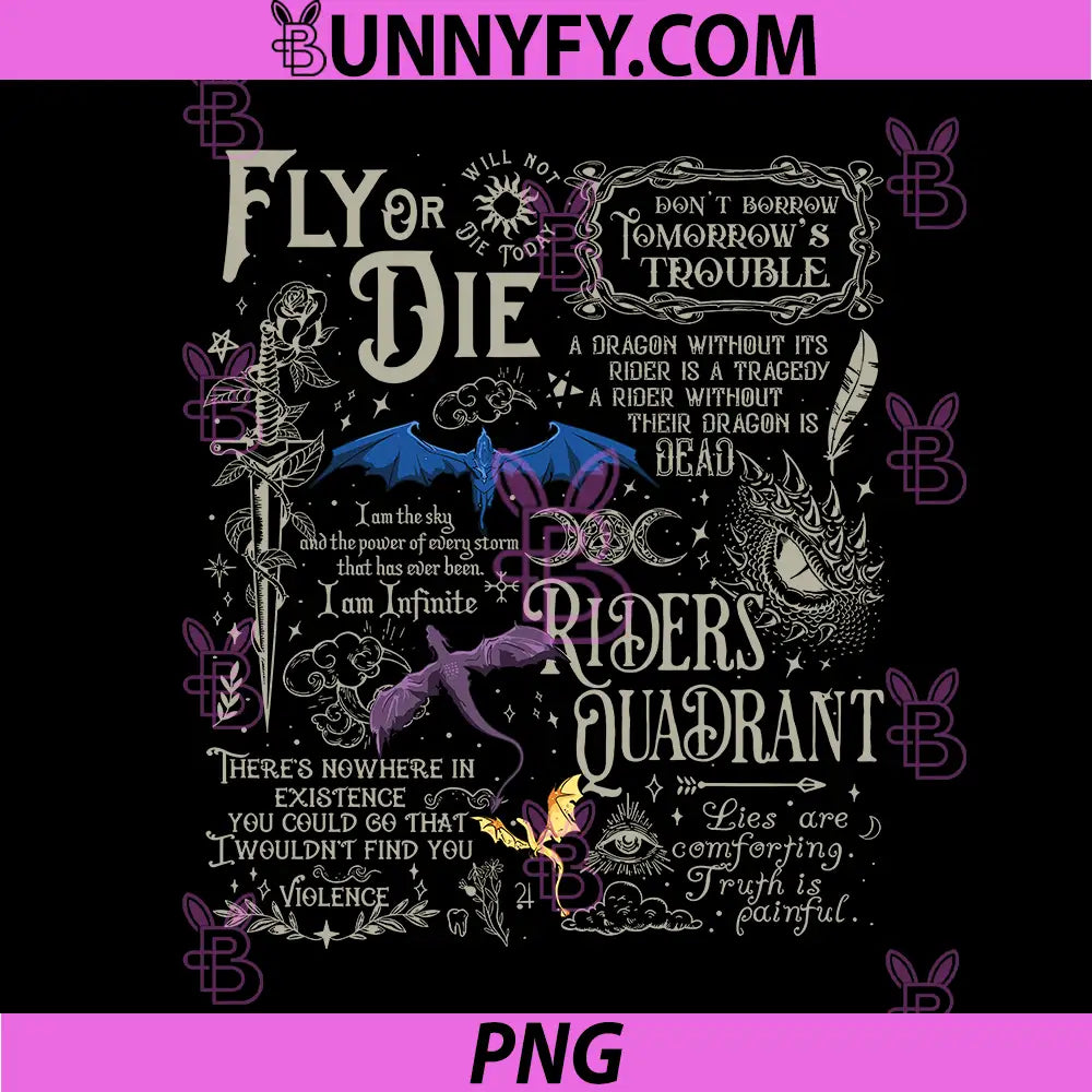 Fly Or Die Dark Dragon Typography PNG, Riders Quadrant Quote PNG