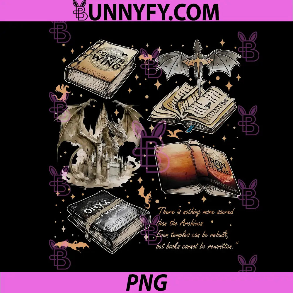 Fourth Wing Book Stack Dragon Fantasy PNG, Iron Flame And Onyx Storm Bookish Art Design