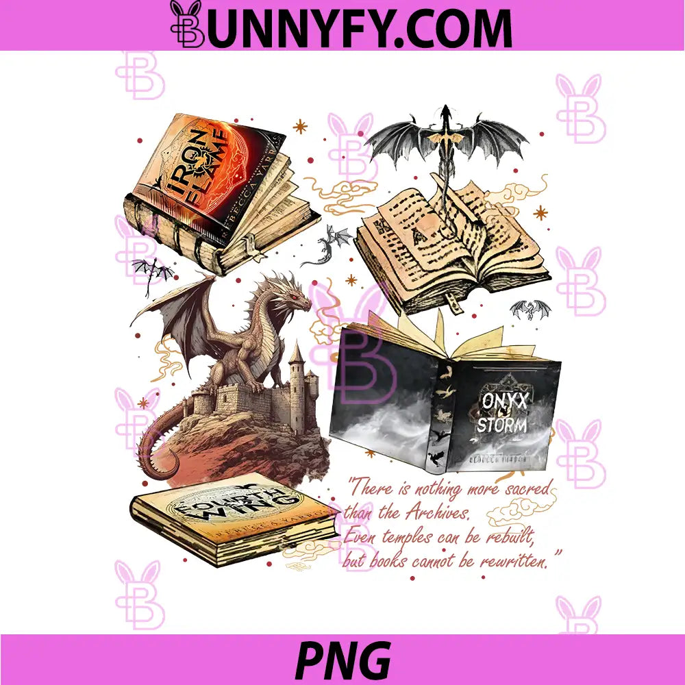 Fourth Wing Fantasy Dragon And Books PNG, Onyx Storm Sacred Archive PNG