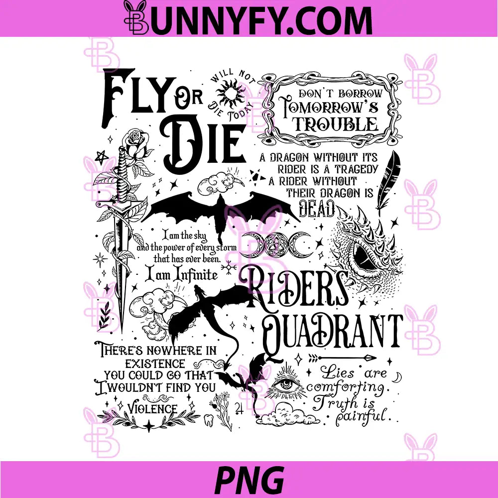 Fly Or Die Riders Quadrant Dragon Quote PNG, Dark Fantasy Bookish Art PNG