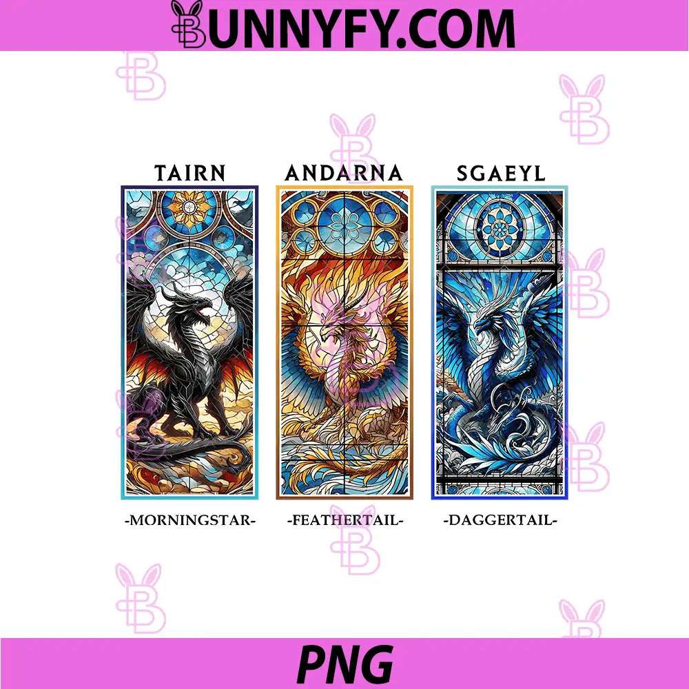 Tairn Andarna Sgaeyl Dragon Panels PNG, Stained Glass Fantasy Dragons PNG