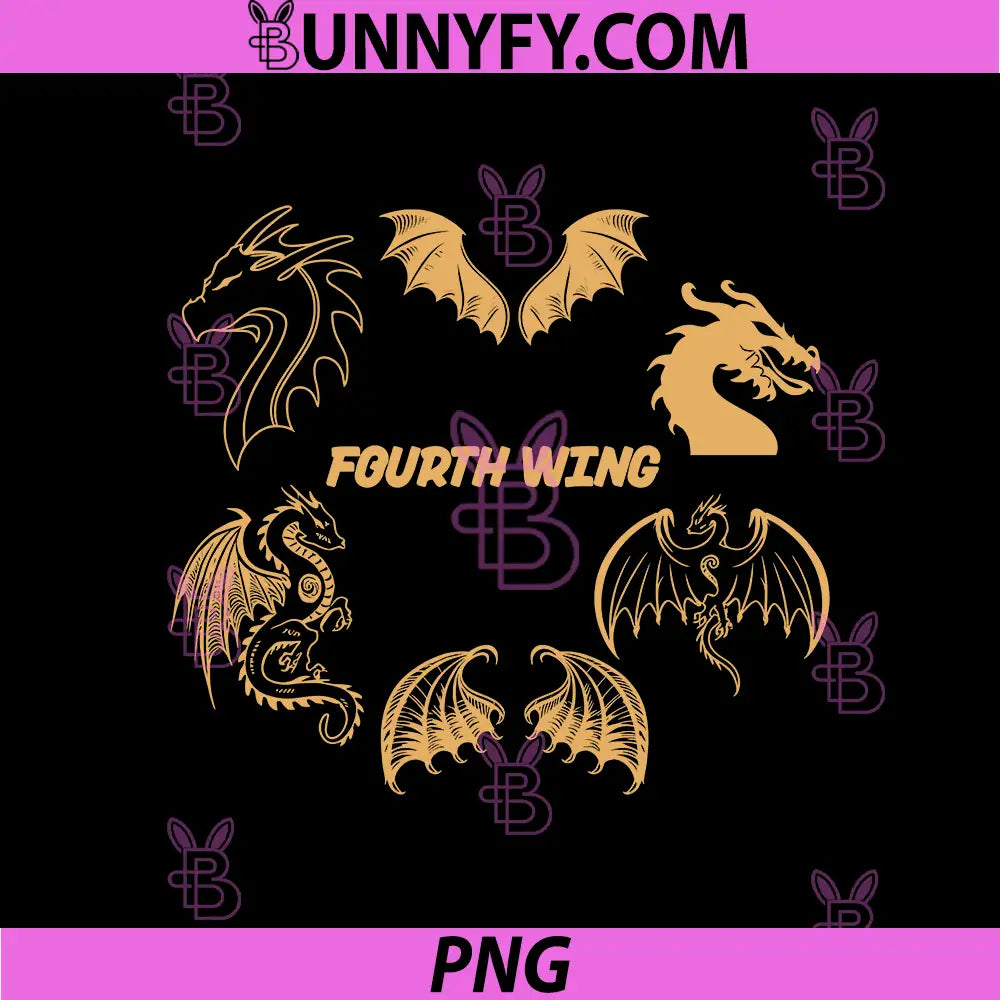 Fourth Wing Dragon Icon Set Gold Style PNG, Fantasy Dragon Wings Collection PNG