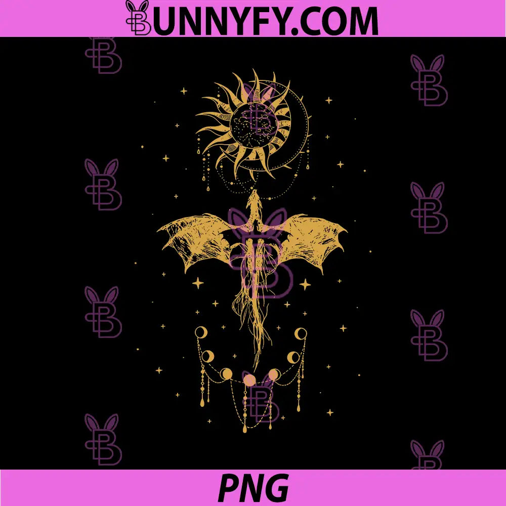 Golden Dragon Sun And Moon PNG, Fourth Wing Celestial Fantasy PNG