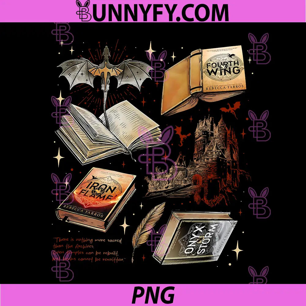 Fourth Wing Fantasy Book Collage PNG, Dragon And Archive Quote PNG