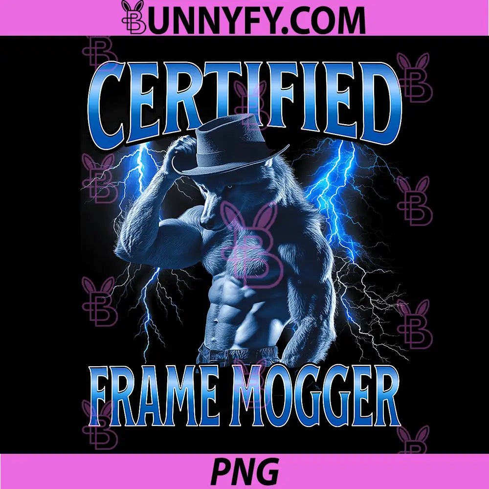 Certified Frame Mogger Alpha Wolf Lightning PNG, Funny Sigma Wolf PNG