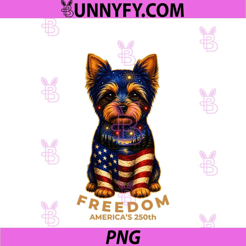Freedom America's 250th Yorkie PNG, Patriotic US Flag 2026 PNG