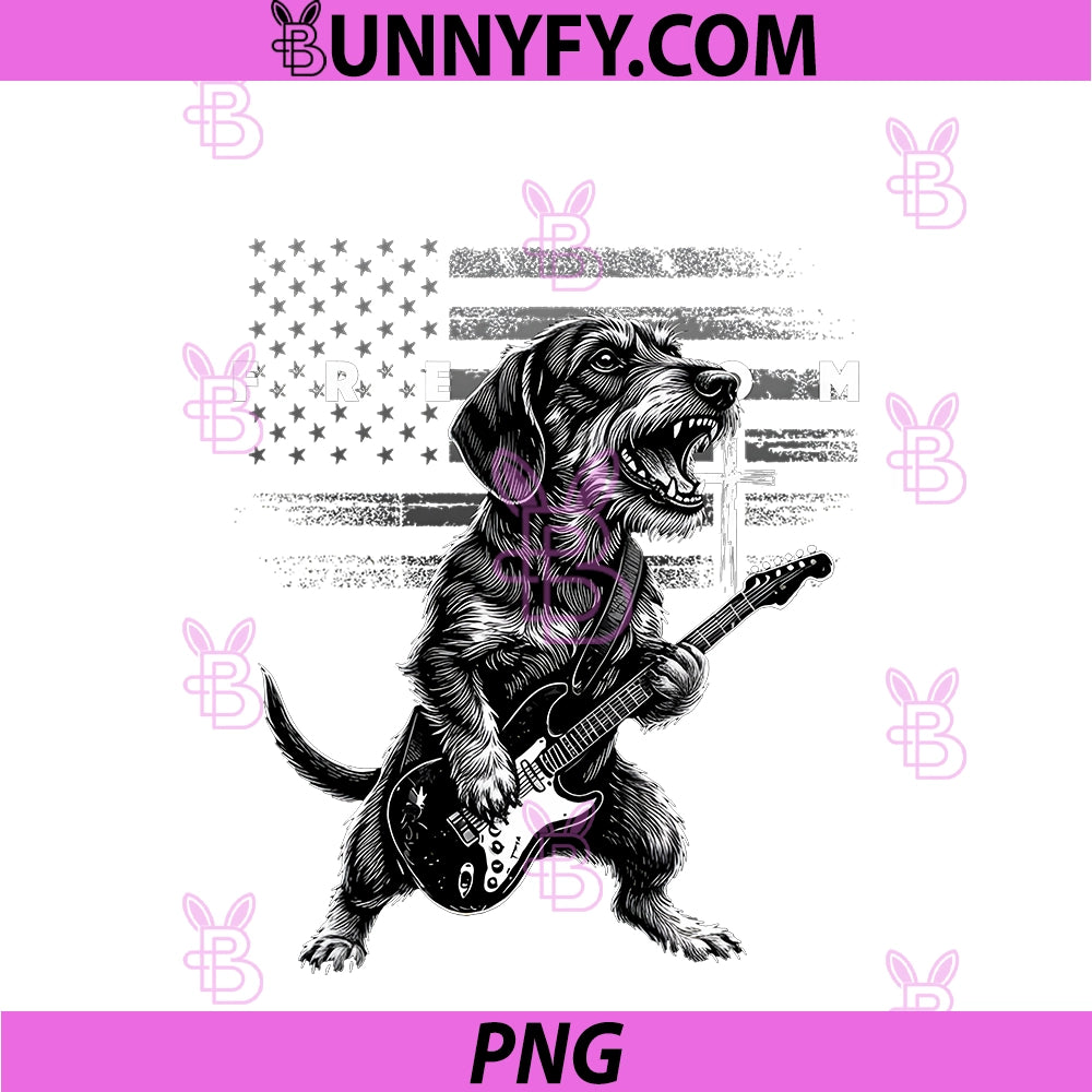 Freedom Cross USA Flag PNG, Funny Dachshund Playing Guitar Performance PNG