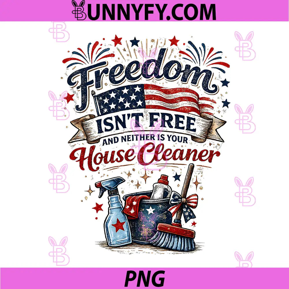 Freedom Isn't Free House Cleaner PNG, Patriotic Cleaning Supplies PNG
