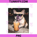 French Bulldog Drinking Iced Coffee PNG, Funny Animal PNG