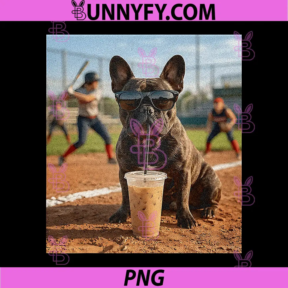 French Bulldog Drinking Iced Coffee PNG, Softball Ball Field PNG