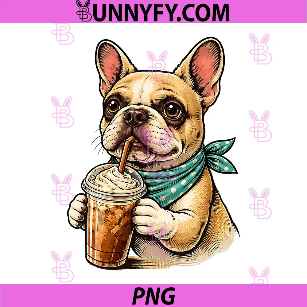 French Bulldog Iced Coffee PNG, Fancy Pup Morning PNG