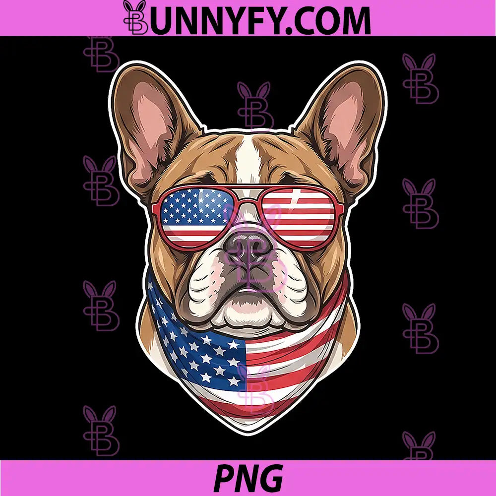 French Bulldog USA Flag Sunglasses PNG, 4th of July PNG