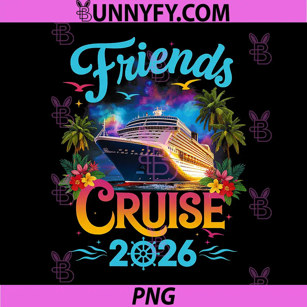 Friends Cruise 2026 Tropical Vacation Design PNG, Cruise Ship Party PNG