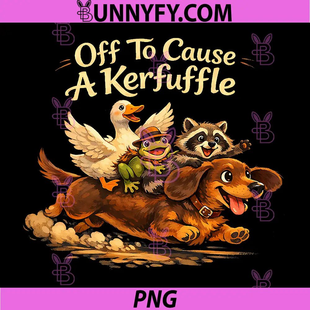 Frog Raccoon Goose Riding Dachshund PNG, Off to Cause A Kerfuffle PNG 