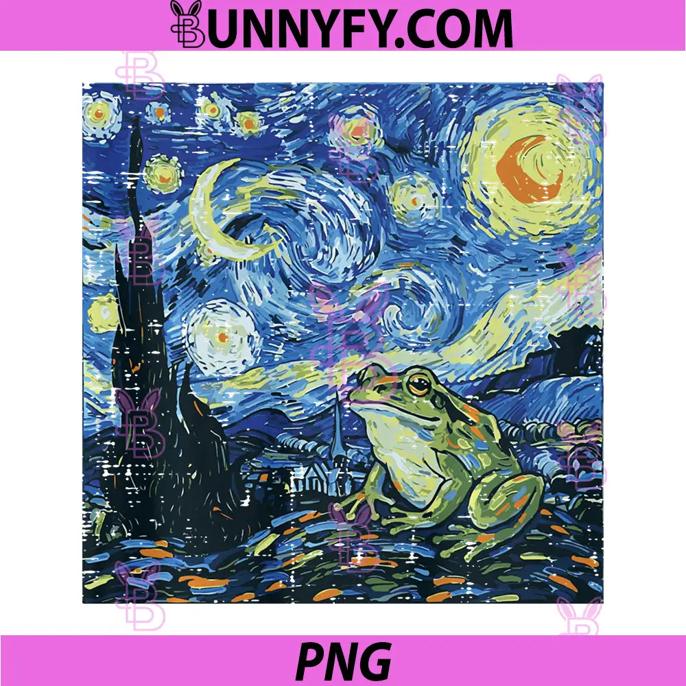 Frog Starry Night Painting PNG, Funny Art Van Gogh PNG