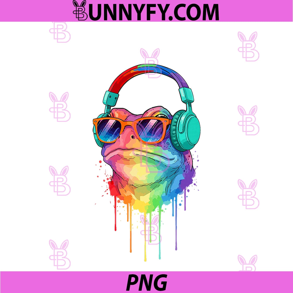 Frog Wearing PNG, Headphones And Sunglasses EDM Rave Design PNG