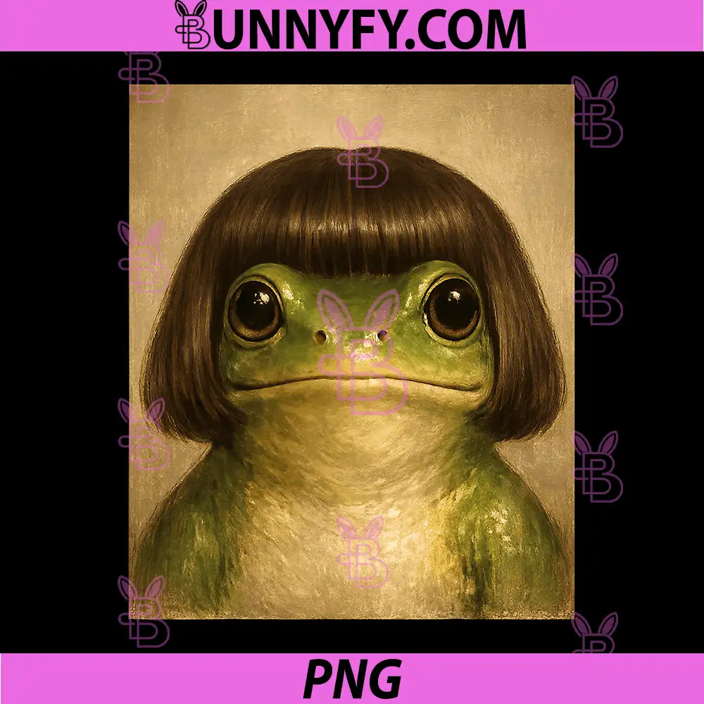Frog with Bob Haircut PNG, Meme Silly Amphibian PNG