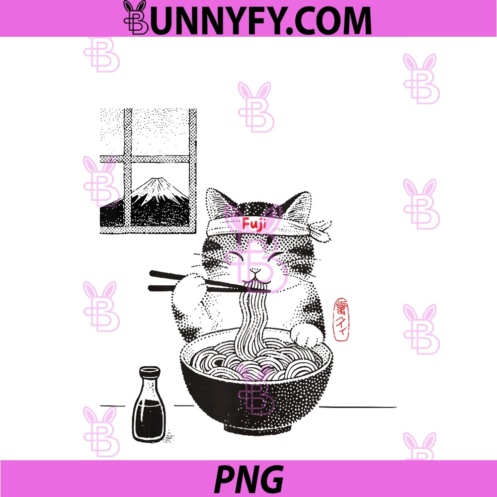 Fuji Ramen Cat Japanese Retro PNG, Anime Style Food PNG