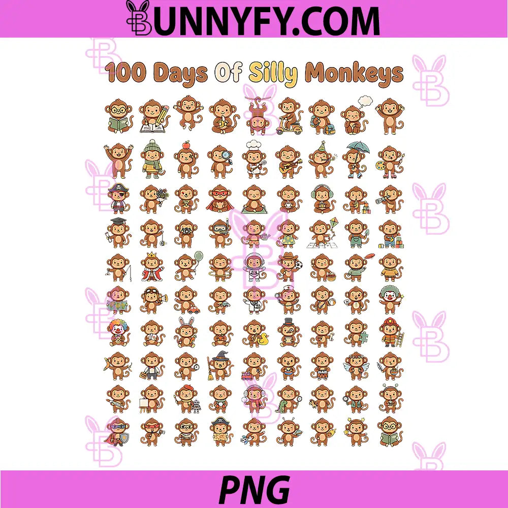 100th Day of School Teacher PNG, 100 Days of Silly Monkeys PNG