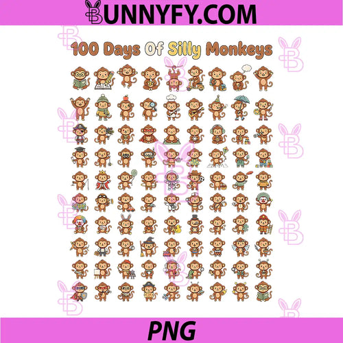 100th Day of School Teacher PNG, 100 Days of Silly Monkeys PNG