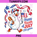 Funny 4th July 250 Years America PNG, Cute Goose Wearing USA Flag PNG