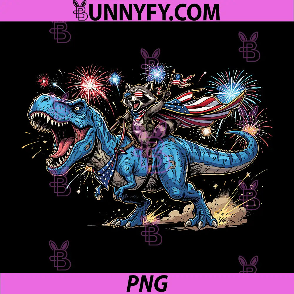 Funny 4th of July PNG, Patriotic Raccoon Dinosaur PNG