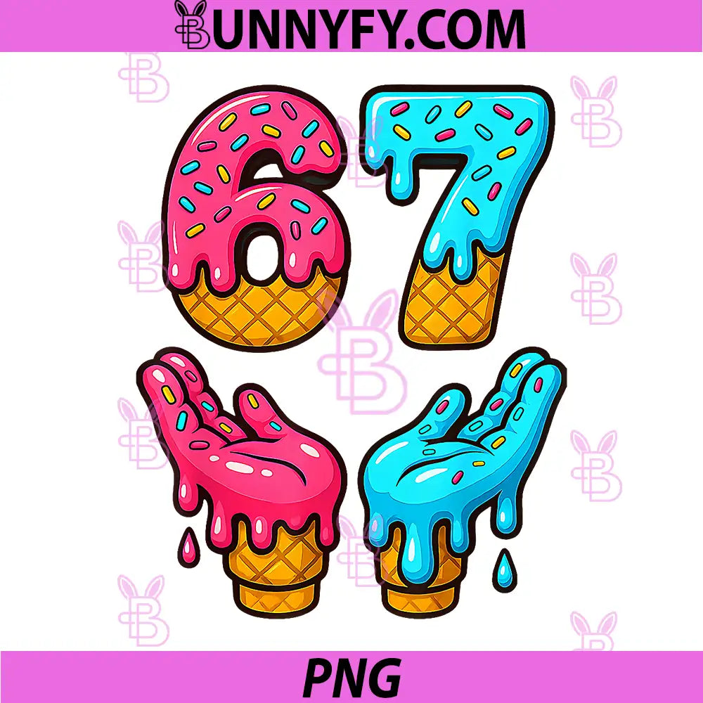 Six Seven Funny Ice Cream Numbers PNG, 6 7 Meme Drip Design PNG
