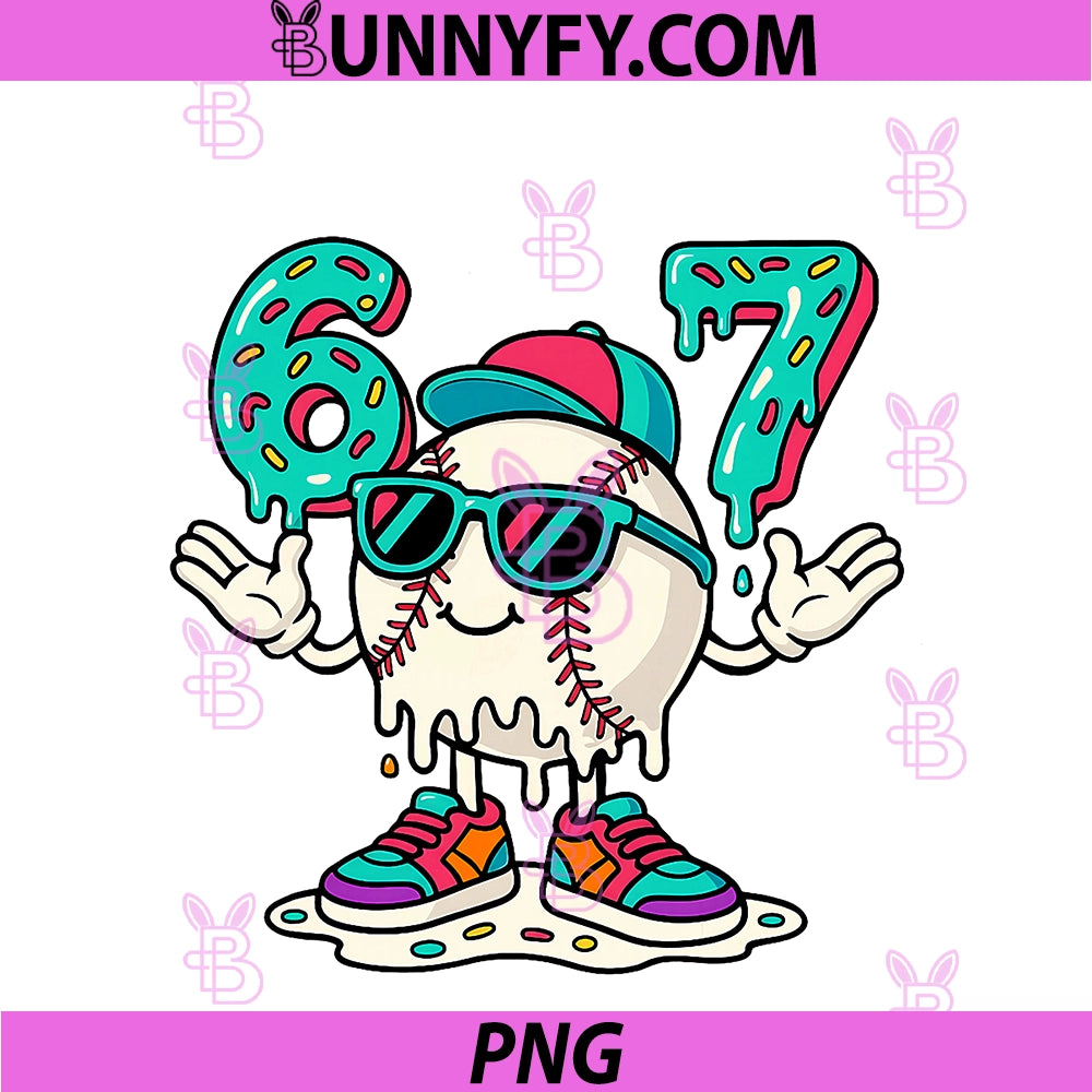 Funny 67 Baseball Ice Cream Drip PNG, Six Seven Mem PNG