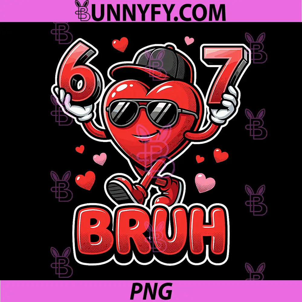 Funny 67 Bruh Meme PNG, Valentines Day Heart PNG