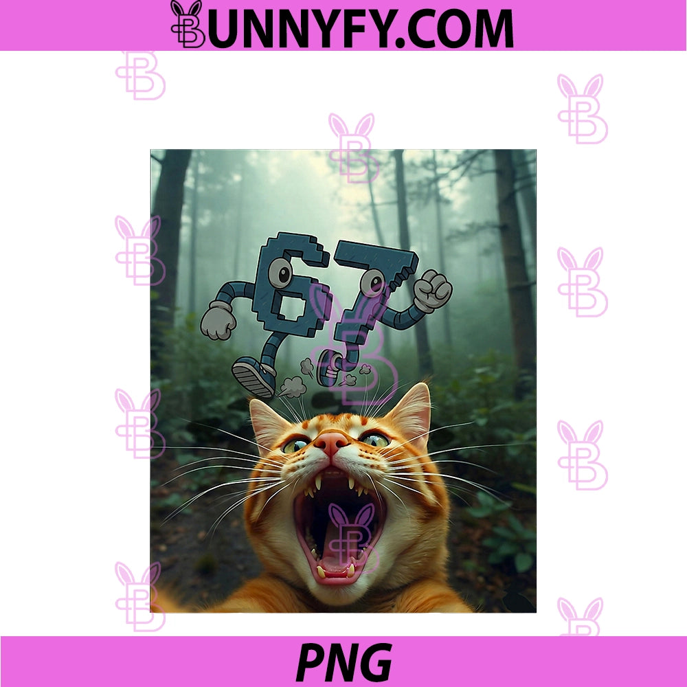 Funny 67 Cat Selfie 6 7 Brainrot PNG, Meme Hands PNG