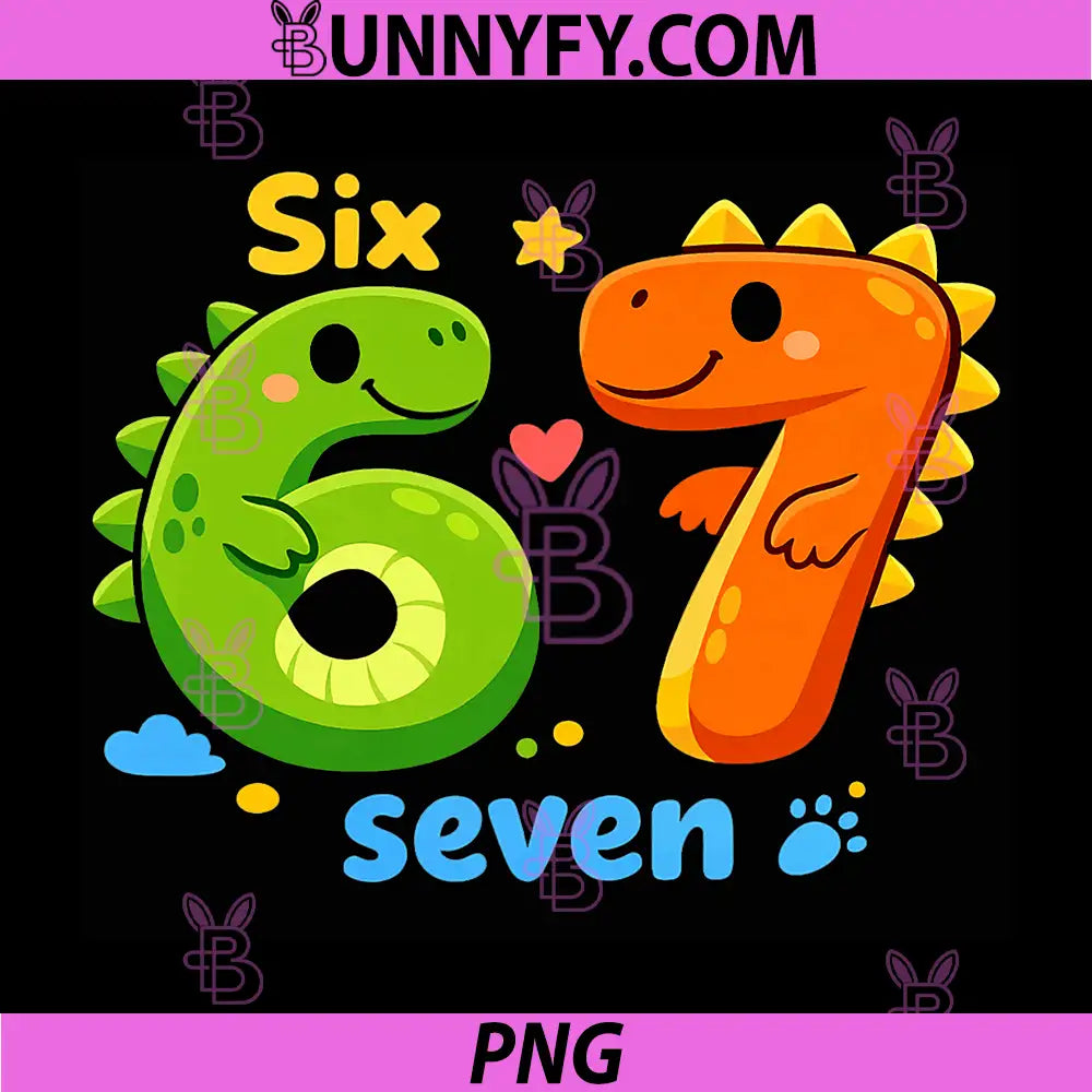 Funny 6 7 Dinosaur PNG, Meme Cute Six Seven Dino PNG