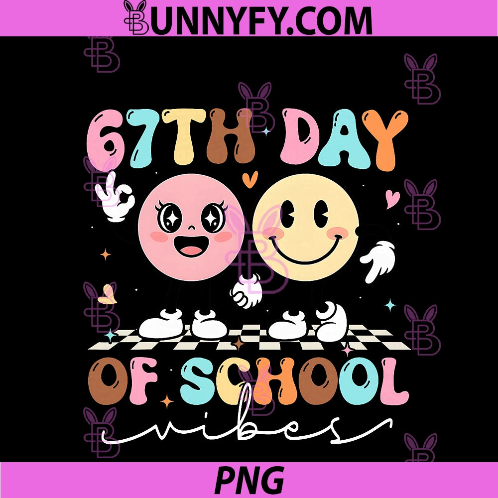 Funny 67th Day Of School Vibes PNG, Smile Face Boy Girl Teacher PNG