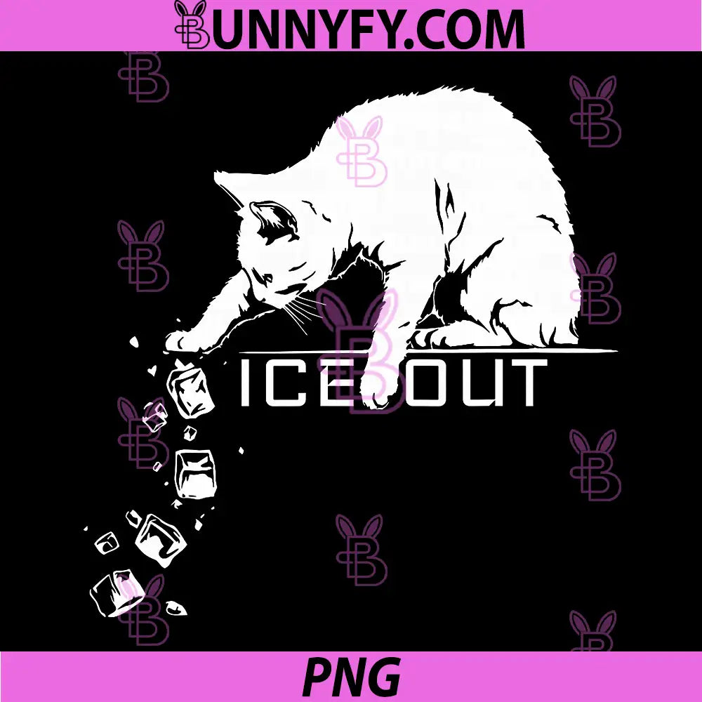 ICE Out PNG, Cat Pushing Icecubes Meme PNG