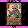 Funny Alien Eating Ramen PNG, Retro Japanese PNG