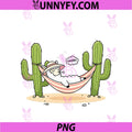 Funny Alpaca Sleeping In Hammock PNG, Desert Cactus Cartoon PNG