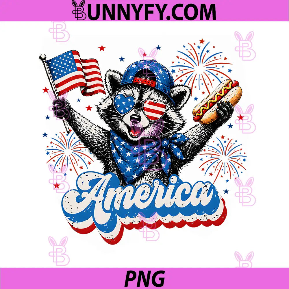 Funny America Raccoon Hot Dog PNG, Lovers Patriotic US Flag PNG