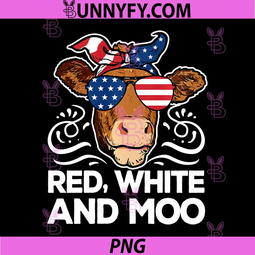 Funny American USA Flag Cow PNG, Farming Red White and Moo PNG