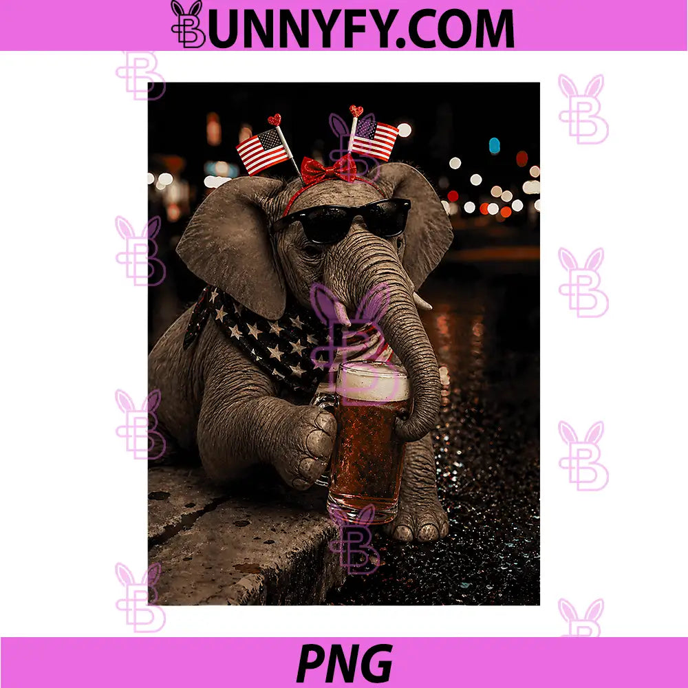 Funny Elephant Drinking Beer PNG, 4th of July PNG