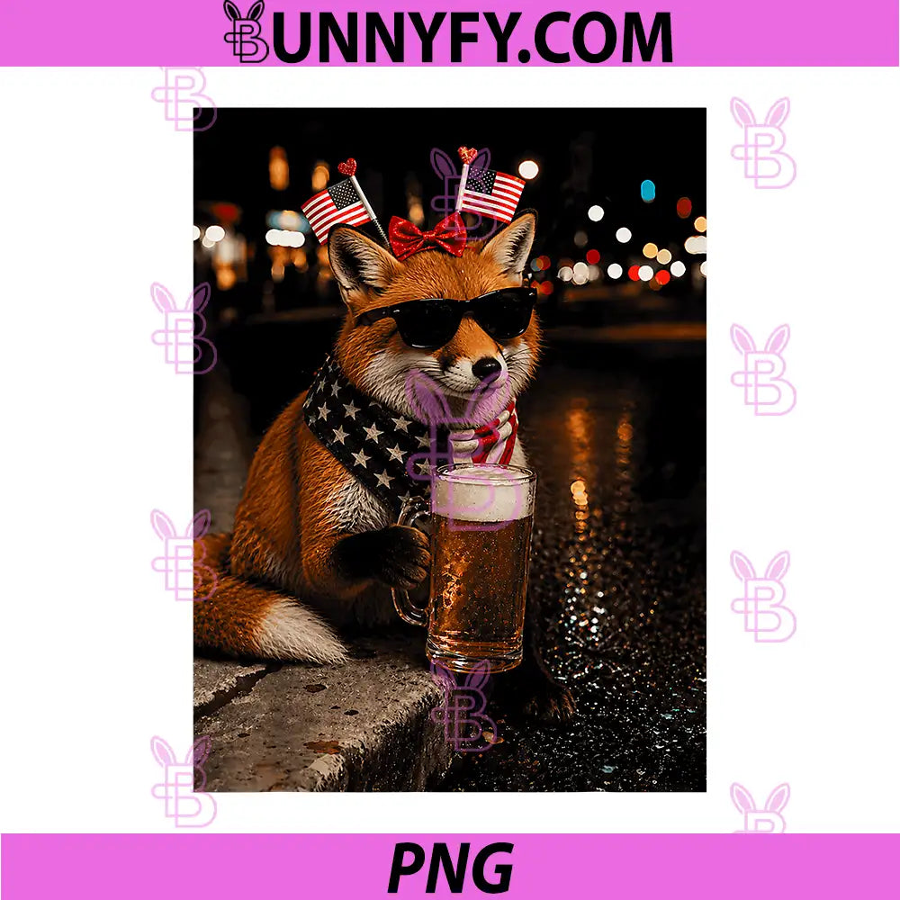 Funny Fox Drinking Beer PNG, 4th of July PNG