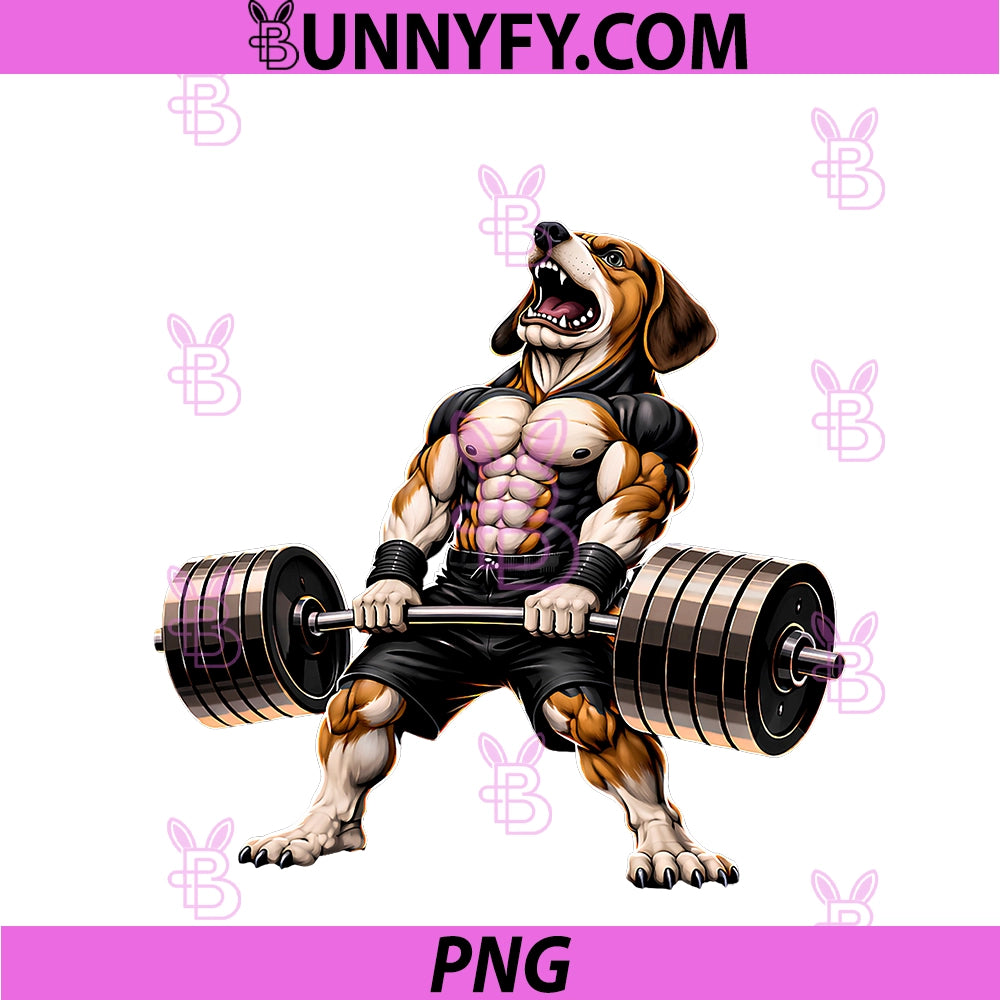 Funny Beagle Lifting Weights PNG, Gym Workout Dog PNG