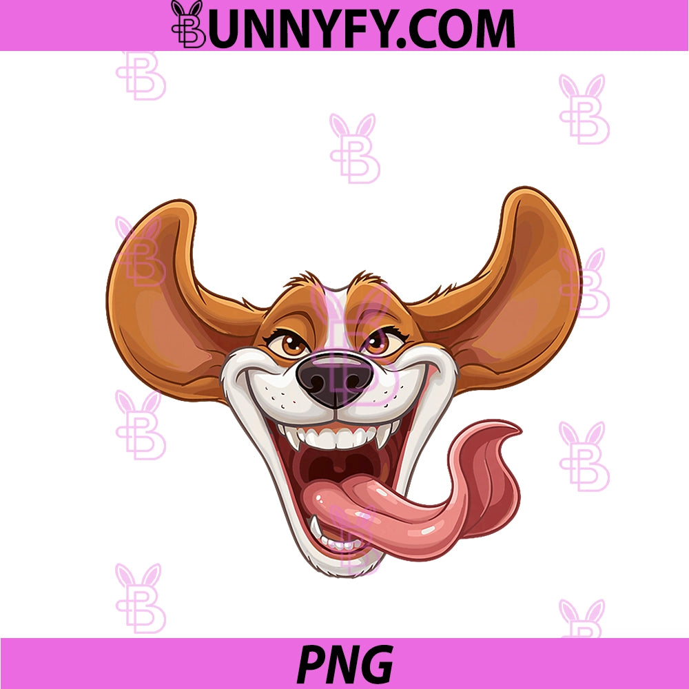 Funny Big Eared Corgi PNG, Cartoon Tongue Out Dog Face PNG