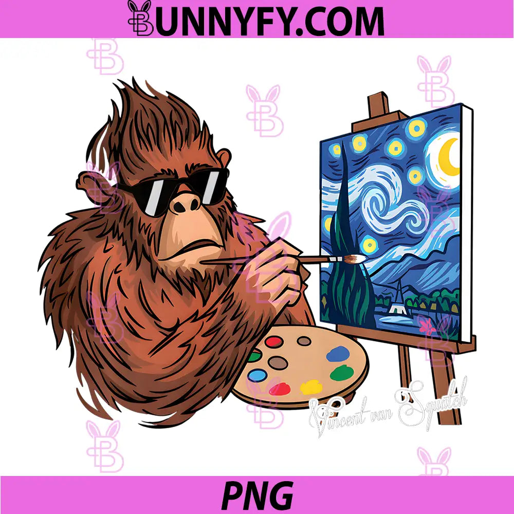 Funny Bigfoot Sasquatch Van Gogh Starry PNG, Night Meme Performance PNG