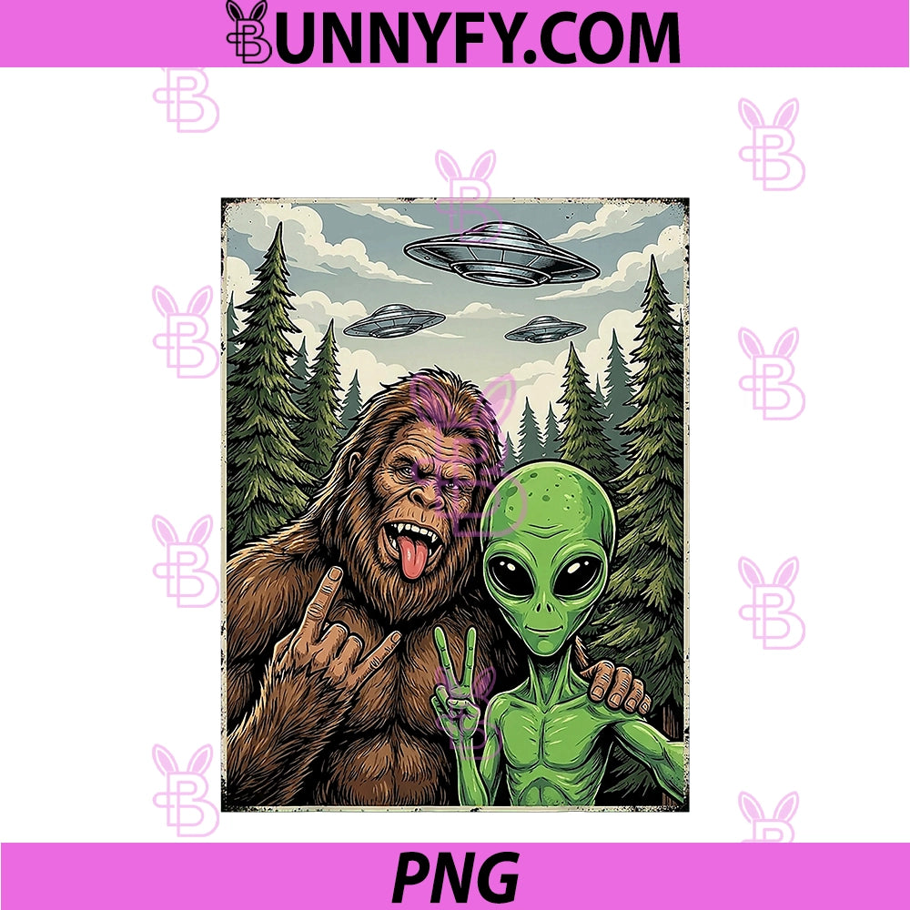 Funny Bigfoot Selfie Alien UFO PNG, Sasquatch Gifts PNG