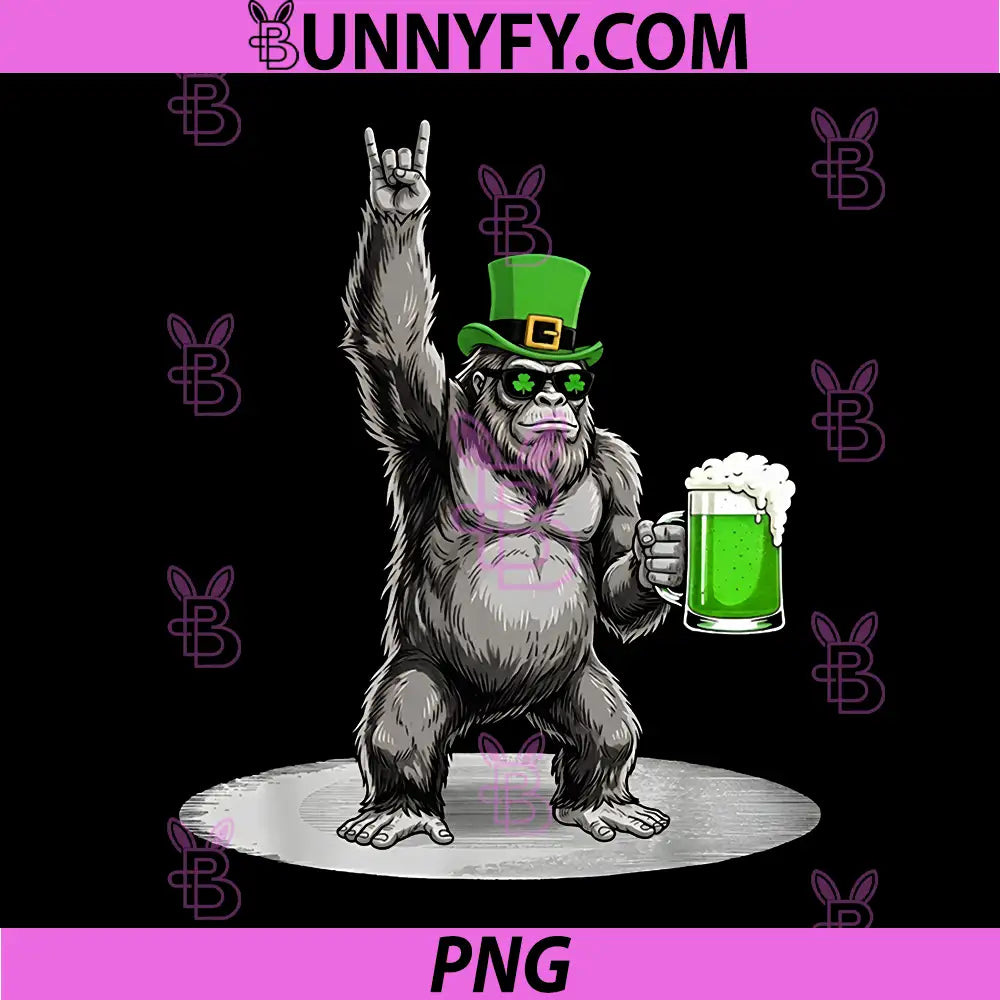 Funny Bigfoot St Pattys Shamrock Beer PNG, St Patricks Day PNG