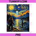Funny Bigfoot UFO Lake Monster Van Gogh PNG, Starry Night Performance PNG