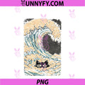 Funny Black Cat Japanese PNG, Wave Art Design PNG
