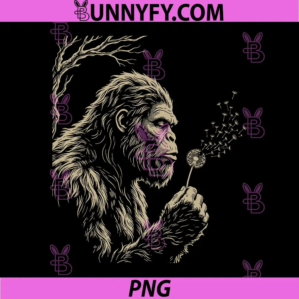 Funny Blowing Wishes Bigfoot PNG, Dandelion Sasquatch Wish PNG