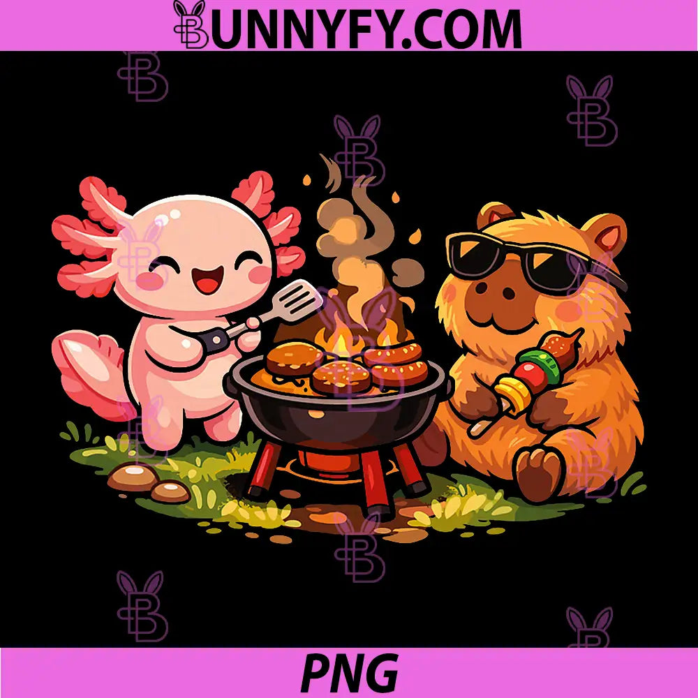 Capybara Axolotl Camping BBQ PNG, Cute Summer Vibes Food PNG