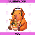 Funny Capybara Eating Ramen Wearing PNG, Headphones Gamer Art PNG