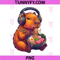 Capybara Eating Ramen With Headphones PNG, Cute Japanese Food Art PNG